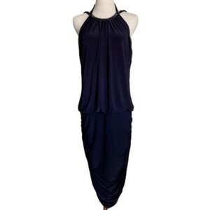 Cache‎ Navy Blue Ruched Halter Neck Cocktail Dress 8 Wedding Guest Evening